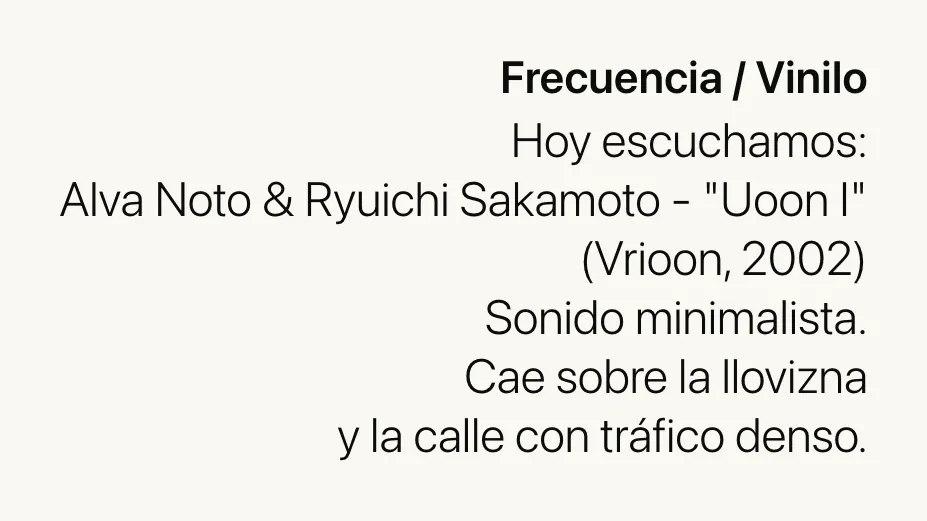 Placa del Diario Sensorial: Alva Noto & Ryuichi Sakamoto, Uoon I.