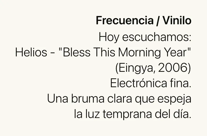 Placa del Diario Sensorial: Helios, Bless This Morning Year.