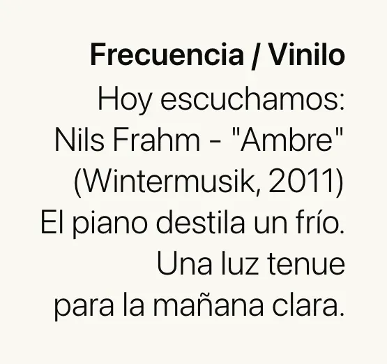 Placa del Diario Sensorial: Nils Frahm, Ambre.