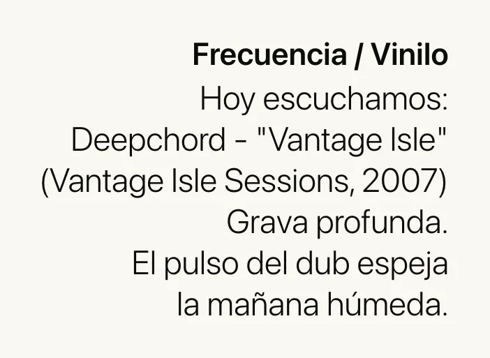 Placa del Diario Sensorial: Deepchord, Vantage Isle.